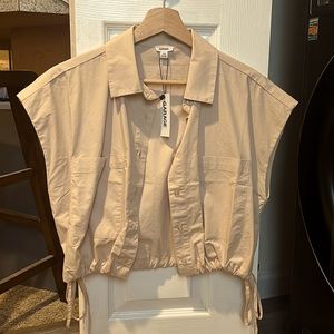 GARAGE chemise cinched poplin blouse in light stone.